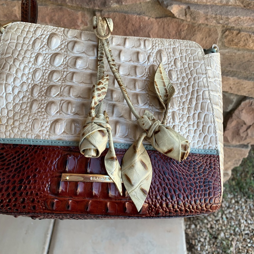 NWOT RARE BRAHMIN ROSES IN MOONLIGHT LADY MELBOURNE LEATHER FOB PURSE CH…
